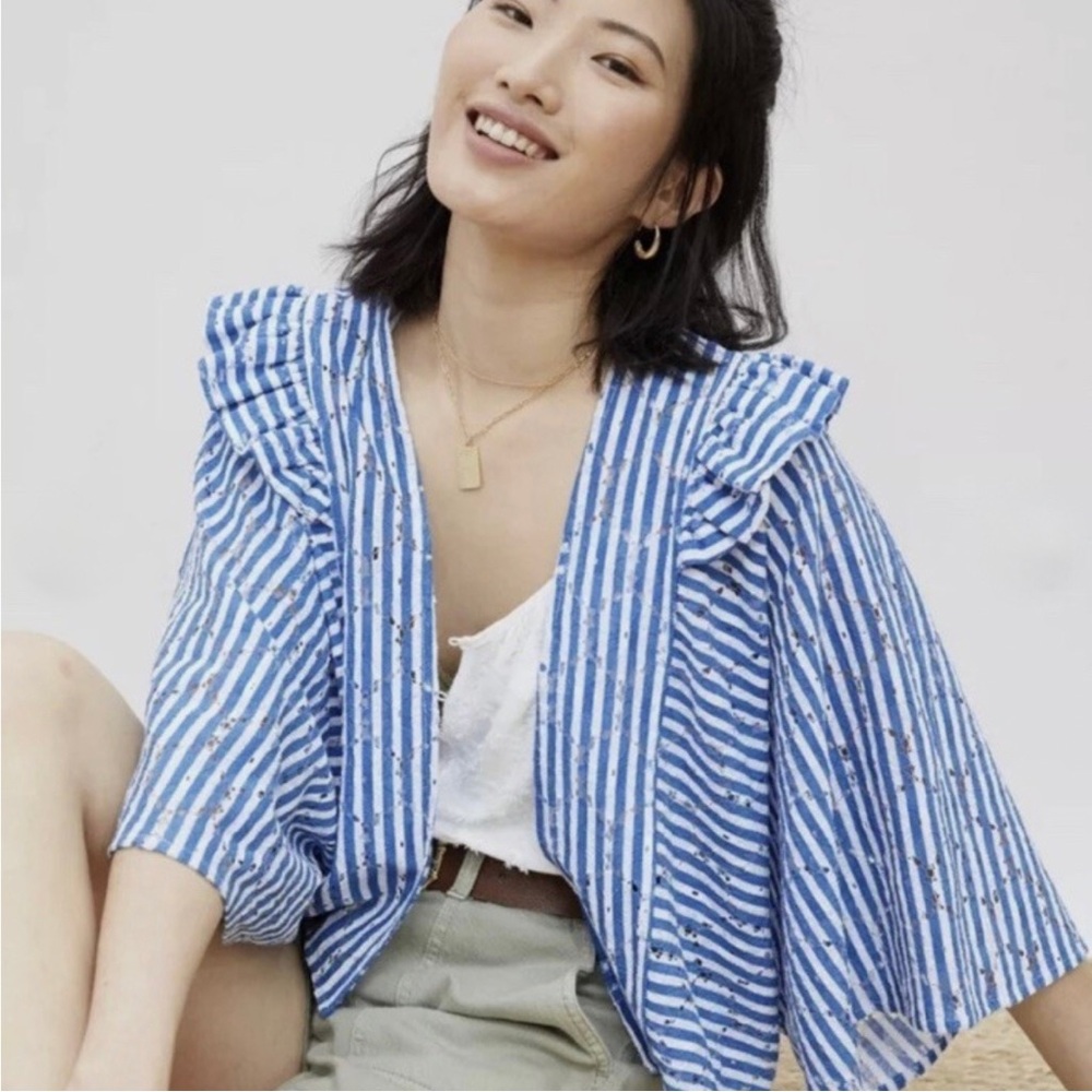 Anthropologie Striped Blue and White Shrug- One Size
